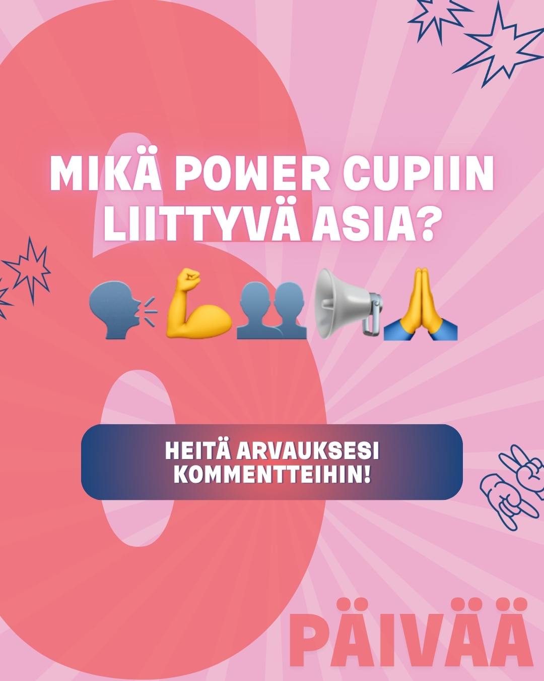 🔥 6 PÄIVÄÄ ILMOITTAUTUMISTA JÄLJELLÄ 🔥
Power Cup lähestyy – ootko valmiina?😍🏐✨Nyt on viimeiset hetket ilmoittautua mukaan kesän odotetuimpaan tapahtumaan!☀️
Mikä Power Cupiin liittyvä juttu piilee näiden emojien takana?👀 Heitä arvauksesi kommentteihin!👇
Ilmoittaudu Poweriin viimeistään 31.3. ja valmistaudu unohtumattomaan turnausviikkoon!🏐🙌➡️ www.powercup.fi
#powercup #poweriakentälle #lentopallo