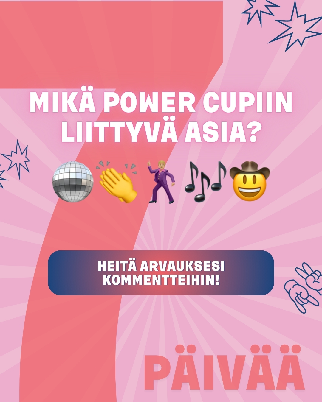 🔥 7 PÄIVÄÄ ILMOITTAUTUMISTA JÄLJELLÄ 🔥
Power Cup lähestyy – ootko valmiina?😍🏐✨Nyt on viimeiset hetket ilmoittautua mukaan kesän odotetuimpaan tapahtumaan!☀️
Mikä Power Cupiin liittyvä juttu piilee näiden emojien takana?👀 Heitä arvauksesi kommentteihin!👇
Ilmoittaudu Poweriin viimeistään 31.3. ja valmistaudu unohtumattomaan turnausviikkoon!🏐🙌➡️ www.powercup.fi
#powercup #poweriakentälle #lentopallo