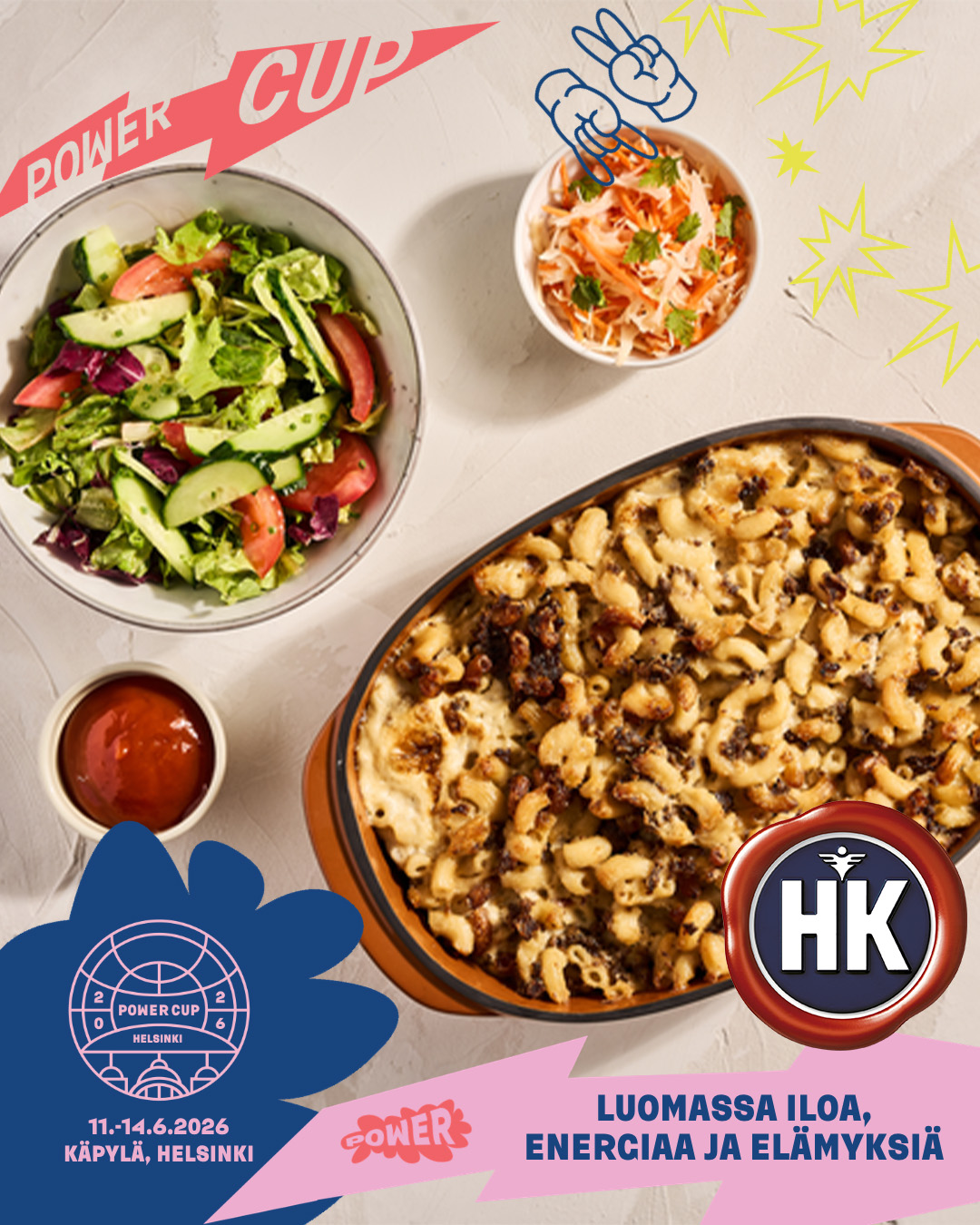🏐🍽️ Hyviä pelejä ei pelata tyhjällä tankilla!
Power Cup 2026:ssa lounailla ja päivällisillä nautitaan HKFoodsin maistuvista ja ravitsevista ruoista, jotka pitävät energiat korkealla💪✨
Turnausviikon aikana tarjolla on tuttuja suosikkeja aina lasagnesta makaronilaatikkoon ja pyttipannuun asti. 😋🥗🍝
💬 Mikä näistä ruuista olisi sinun ykkösvalintasi Power Cup -päivän jälkeen: pinaattiohukaiset, makaronilaatikko vai joku muu?
#poweriakentälle #powercup