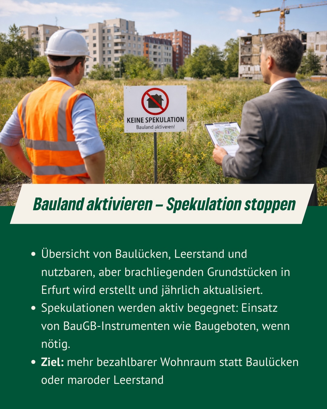 🏛️ Heute letzter Stadtrat des Jahres und wir bringen nochmal starke grüne Themen ein!
🌱 Gemeinschaftsgärten erhalten
Orte der Begegnung, der Integration und des Miteinanders dürfen nicht an überhöhten Pachten scheitern. Wir setzen uns dafür ein, dass sie bezahlbar bleiben.
☀️ Hitzeschutz in Kitas umsetzen
Klimaanpassung beginnt bei den Kleinsten. Wir fordern kurzfristige Maßnahmen wie Beschattung, Wasserspiele und Begrünung sowie verbindliche Standards für Neubauten.
🏗️ Keine Spekulation mit Bauland
Wohnen ist kein Spekulationsobjekt. Wir wollen Baulücken gezielt aktivieren und konsequent gegen Leerstand vorgehen. Für bezahlbaren Wohnraum in Erfurt.
📌 Und heute Abend geht’s in die Haushaltsdebatte: Unsere Schwerpunkte dafür findet ihr auf der letzten Folie – klickt euch durch!
Hinweis: Bilder sind symbolisch und KI-generiert
#Erfurt #Stadtrat #GrüneErfurt #Gemeinschaftsgärten #Hitzeschutz #Bauland #Wohnraum #Haushalt2026