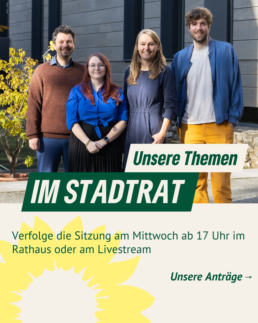 🏛️ Heute letzter Stadtrat des Jahres und wir bringen nochmal starke grüne Themen ein!
🌱 Gemeinschaftsgärten erhalten
Orte der Begegnung, der Integration und des Miteinanders dürfen nicht an überhöhten Pachten scheitern. Wir setzen uns dafür ein, dass sie bezahlbar bleiben.
☀️ Hitzeschutz in Kitas umsetzen
Klimaanpassung beginnt bei den Kleinsten. Wir fordern kurzfristige Maßnahmen wie Beschattung, Wasserspiele und Begrünung sowie verbindliche Standards für Neubauten.
🏗️ Keine Spekulation mit Bauland
Wohnen ist kein Spekulationsobjekt. Wir wollen Baulücken gezielt aktivieren und konsequent gegen Leerstand vorgehen. Für bezahlbaren Wohnraum in Erfurt.
📌 Und heute Abend geht’s in die Haushaltsdebatte: Unsere Schwerpunkte dafür findet ihr auf der letzten Folie – klickt euch durch!
Hinweis: Bilder sind symbolisch und KI-generiert
#Erfurt #Stadtrat #GrüneErfurt #Gemeinschaftsgärten #Hitzeschutz #Bauland #Wohnraum #Haushalt2026