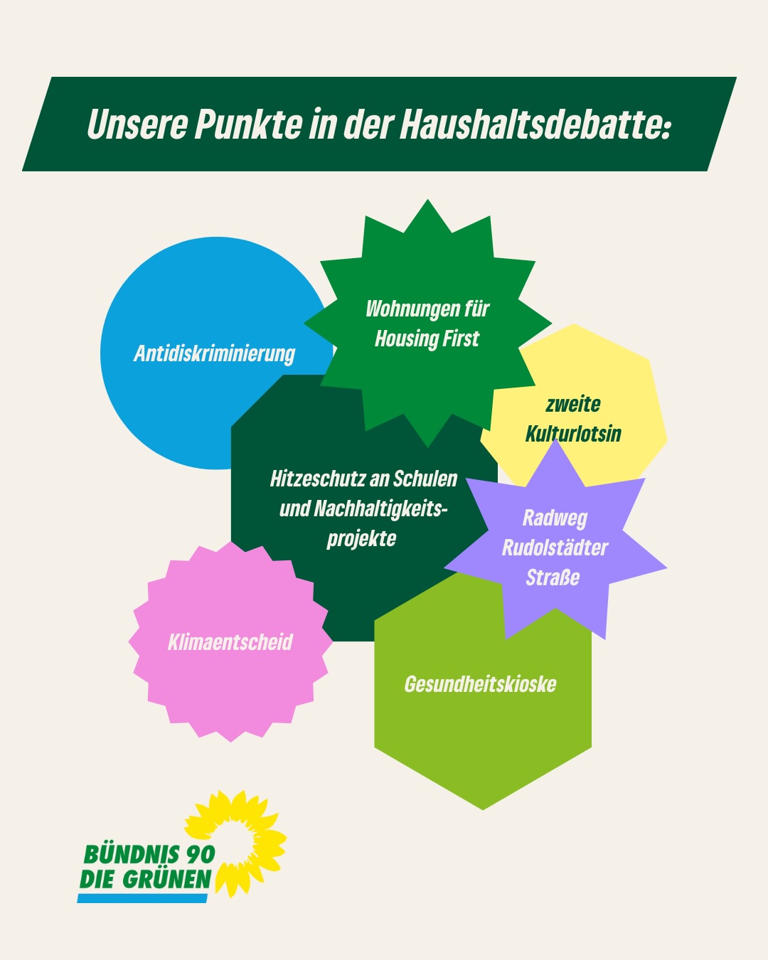 🏛️ Heute letzter Stadtrat des Jahres und wir bringen nochmal starke grüne Themen ein!
🌱 Gemeinschaftsgärten erhalten
Orte der Begegnung, der Integration und des Miteinanders dürfen nicht an überhöhten Pachten scheitern. Wir setzen uns dafür ein, dass sie bezahlbar bleiben.
☀️ Hitzeschutz in Kitas umsetzen
Klimaanpassung beginnt bei den Kleinsten. Wir fordern kurzfristige Maßnahmen wie Beschattung, Wasserspiele und Begrünung sowie verbindliche Standards für Neubauten.
🏗️ Keine Spekulation mit Bauland
Wohnen ist kein Spekulationsobjekt. Wir wollen Baulücken gezielt aktivieren und konsequent gegen Leerstand vorgehen. Für bezahlbaren Wohnraum in Erfurt.
📌 Und heute Abend geht’s in die Haushaltsdebatte: Unsere Schwerpunkte dafür findet ihr auf der letzten Folie – klickt euch durch!
Hinweis: Bilder sind symbolisch und KI-generiert
#Erfurt #Stadtrat #GrüneErfurt #Gemeinschaftsgärten #Hitzeschutz #Bauland #Wohnraum #Haushalt2026