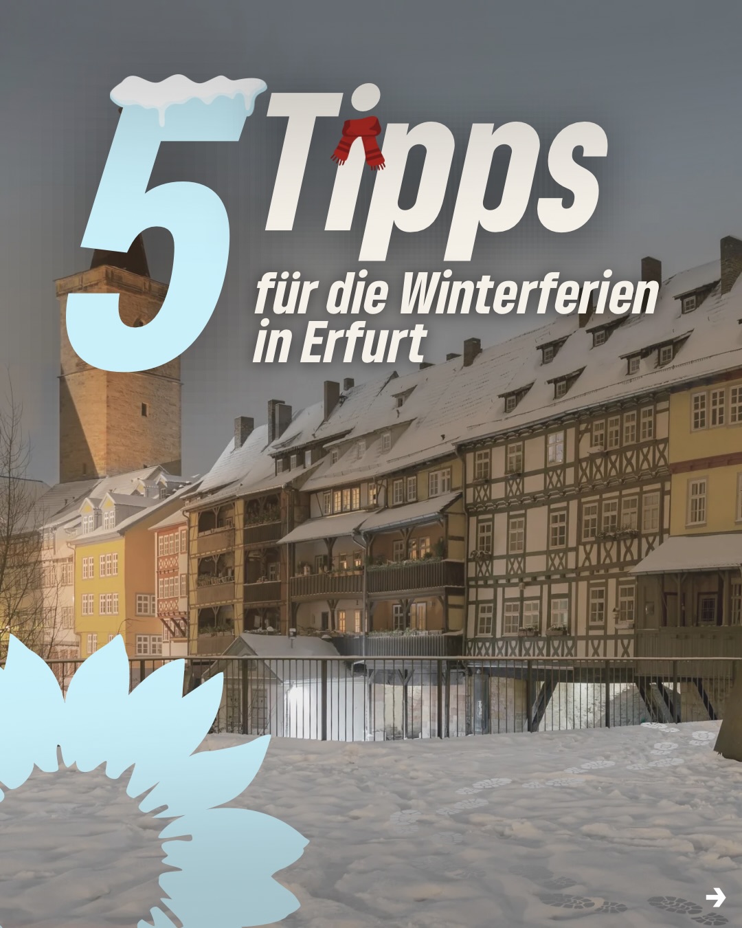❄️ Winterferien in Erfurt – und noch nichts geplant?
Wir haben 5 Tipps für euch, wie ihr die freie Zeit kreativ, spannend und abwechslungsreich gestalten könnt:
✨ Inspirierende Ausstellungen in der Galerie Waidspeicher
🏰 Winterliche Entdeckungen auf der Zitadelle Petersberg
🎨 Kreative Mitmachangebote für Kinder & Jugendliche
📚 Spannende Geschichten rund um Literatur und Geschichte
Speichert euch die Tipps ab und plant eure Winterferien! ❄️
#erfurt #winterferirn #ferien #grüneerfurt #kommunalpolitik