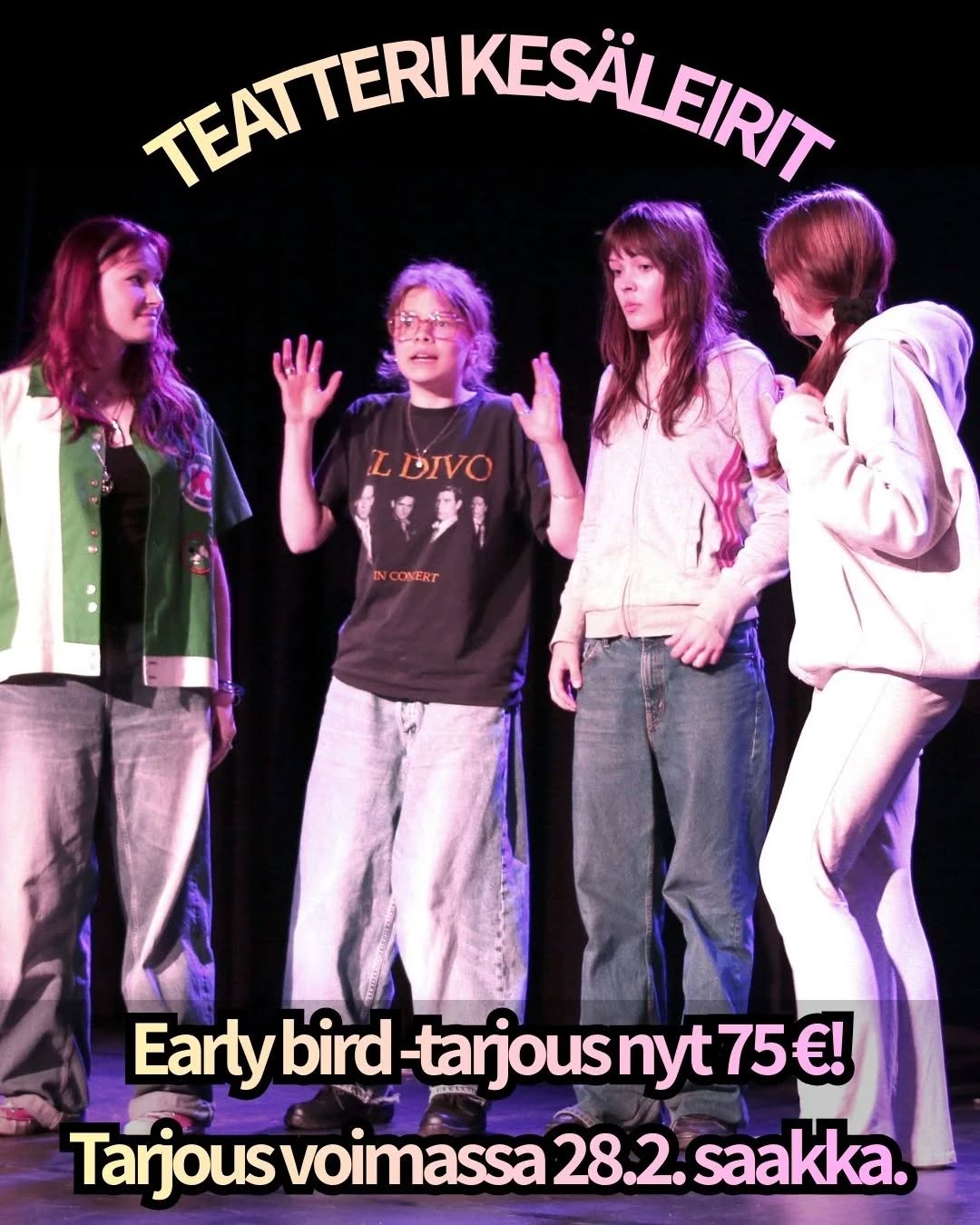 Vielä ehtii ilmoittautua Tikkurilan Teatterikoulun teatterikesäleireille early bird -tarjoushinnalla (75 €). 🎭 Tarjous on voimassa 28.2. asti. Tervetu…