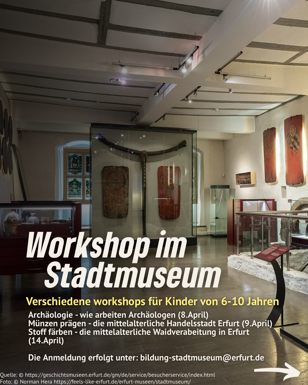 🌷Osterferien in Erfurt – noch nichts geplant?
Wir haben 5 Tipps für euch, wie ihr die freie Zeit kreativ, spannend und abwechslungsreich gestalten könnt:
✨ Kreativ werden beim Papier-Workshop im Museum für Thüringer Volkskunde
🎨 Mitmachangebote rund um Pessach im Netzwerk Jüdisches Leben
🏺 Spannende Workshops im Stadtmuseum für kleine Entdecker:innen
🖌️ Kunst & Design erleben im Angermuseum
📅 Noch mehr Angebote im Ferienkalender des Stadtjugendrings
Speichert euch die Tipps ab und plant eure Osterferien! 🌼🐣
#erfurt #osterferien #familie #kinder #freizeit