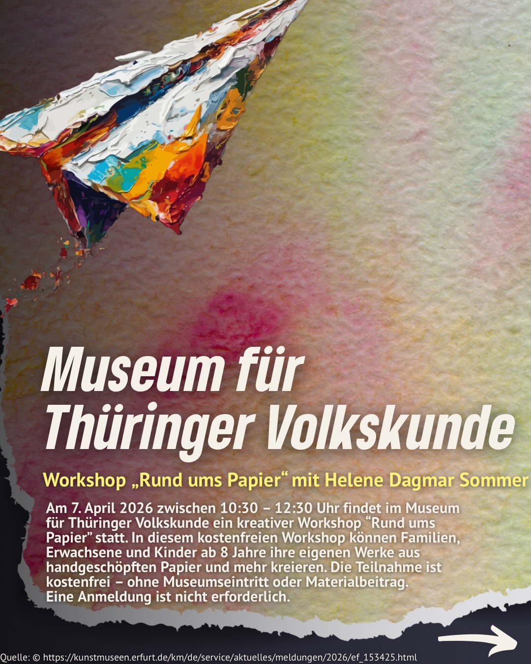 🌷Osterferien in Erfurt – noch nichts geplant?
Wir haben 5 Tipps für euch, wie ihr die freie Zeit kreativ, spannend und abwechslungsreich gestalten könnt:
✨ Kreativ werden beim Papier-Workshop im Museum für Thüringer Volkskunde
🎨 Mitmachangebote rund um Pessach im Netzwerk Jüdisches Leben
🏺 Spannende Workshops im Stadtmuseum für kleine Entdecker:innen
🖌️ Kunst & Design erleben im Angermuseum
📅 Noch mehr Angebote im Ferienkalender des Stadtjugendrings
Speichert euch die Tipps ab und plant eure Osterferien! 🌼🐣
#erfurt #osterferien #familie #kinder #freizeit
