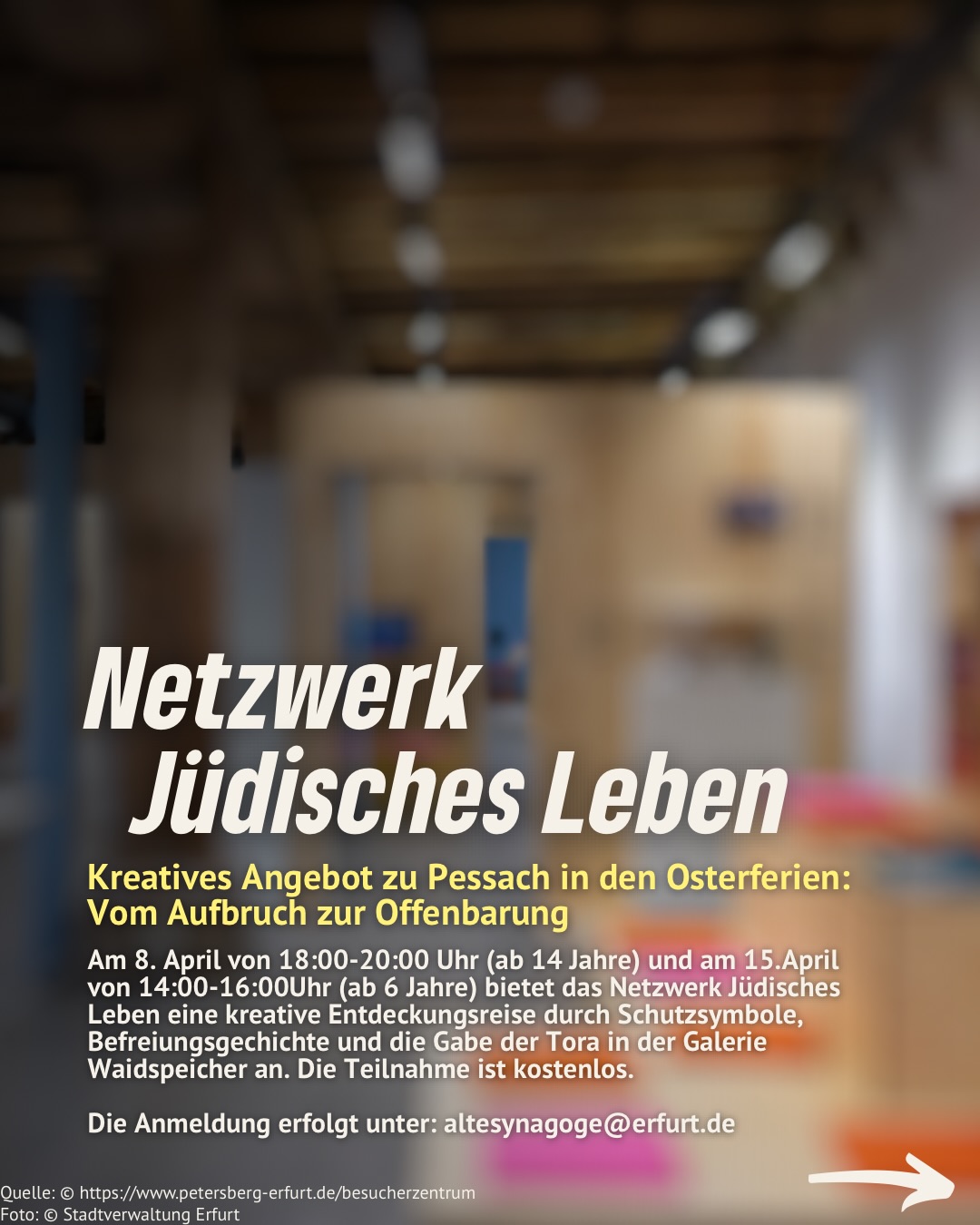 🌷Osterferien in Erfurt – noch nichts geplant?
Wir haben 5 Tipps für euch, wie ihr die freie Zeit kreativ, spannend und abwechslungsreich gestalten könnt:
✨ Kreativ werden beim Papier-Workshop im Museum für Thüringer Volkskunde
🎨 Mitmachangebote rund um Pessach im Netzwerk Jüdisches Leben
🏺 Spannende Workshops im Stadtmuseum für kleine Entdecker:innen
🖌️ Kunst & Design erleben im Angermuseum
📅 Noch mehr Angebote im Ferienkalender des Stadtjugendrings
Speichert euch die Tipps ab und plant eure Osterferien! 🌼🐣
#erfurt #osterferien #familie #kinder #freizeit