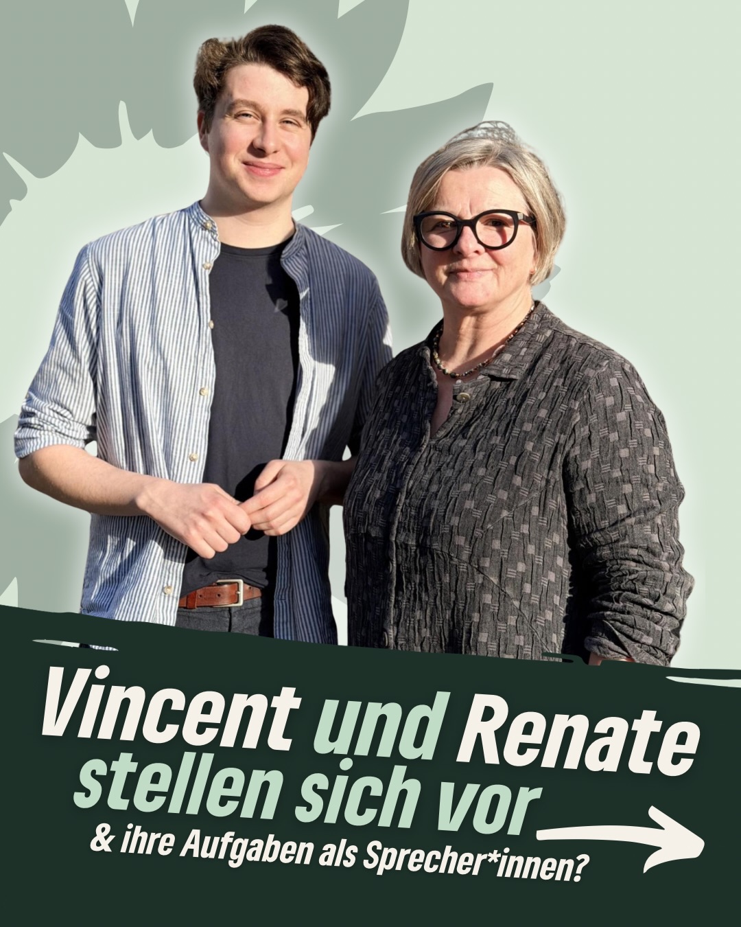 👥 Vincent & Renate wurden im Februar von unserem Kreisverband in das Amt der Sprecher*innen gewählt. Sie vertreten unseren Verband, koordinieren die Arbeit und entwickeln gemeinsam mit euch unsere politischen Ziele.
Beide wollen sich euch vorstellen!💚
#erfurt #grüneerfurt #kommunalpolitik #vorstand #sprecher