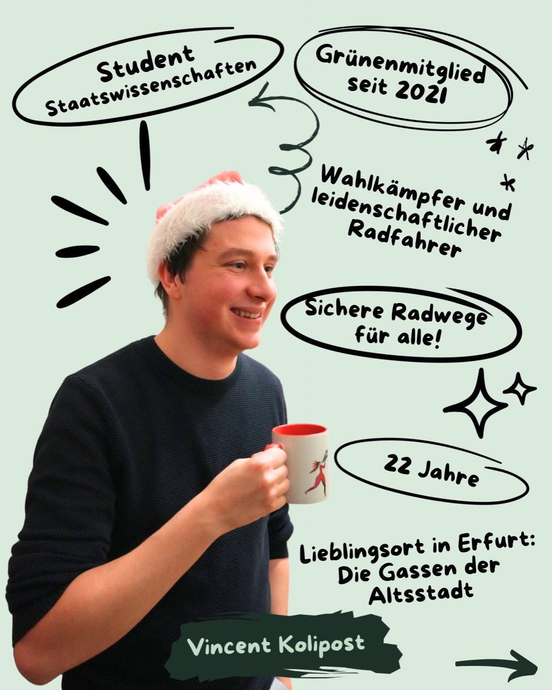 👥 Vincent & Renate wurden im Februar von unserem Kreisverband in das Amt der Sprecher*innen gewählt. Sie vertreten unseren Verband, koordinieren die Arbeit und entwickeln gemeinsam mit euch unsere politischen Ziele.
Beide wollen sich euch vorstellen!💚
#erfurt #grüneerfurt #kommunalpolitik #vorstand #sprecher