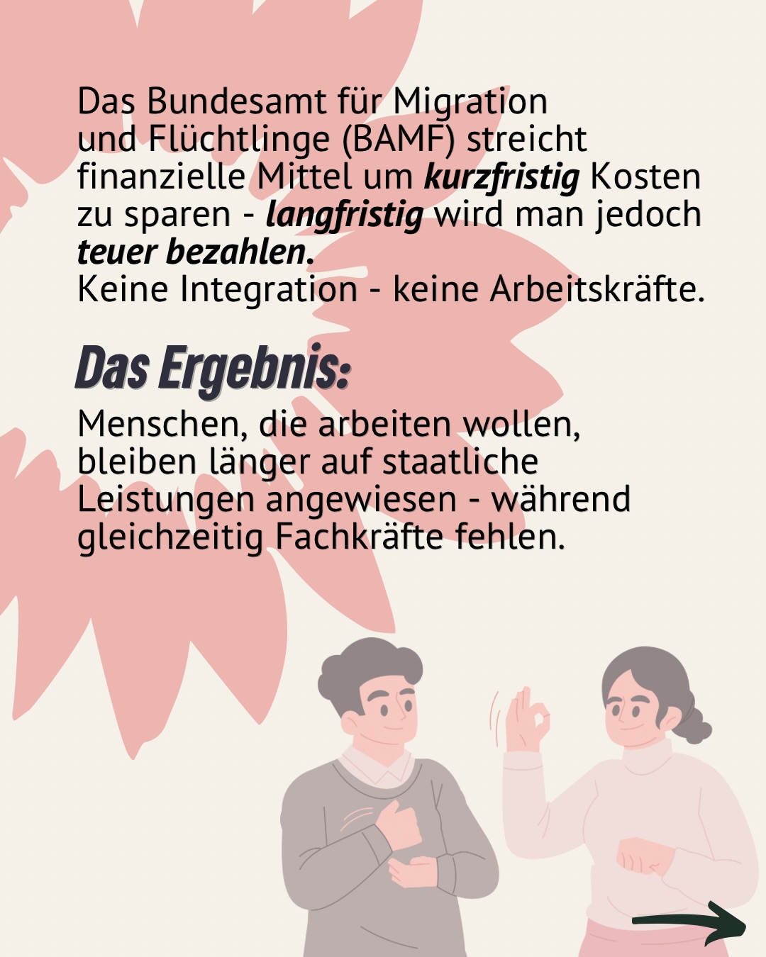 🚫📚 Über 400 Geflüchteten in Erfurt fehlen jedes Jahr Plätze in Integrations- und Sprachkursen.
👉 Begründung: „fehlende Bleibeperspektive“
👉 Realität: Viele bleiben – aber ohne Zugang zu Sprache, Arbeit und Integration.
❗ Folgen:
• Kein Sprachkurs = kaum Jobchancen
• Längere Abhängigkeit von staatlicher Unterstützung
• Gleichzeitig fehlen Fachkräfte
🇩🇪 Bundesweit betrifft das über 130.000 Menschen.
💡 Unsere Lösung:
• Freiwillige Sprachkurse fördern
• Integration sichern
• Zugang zum Arbeitsmarkt erleichtern
Integration spart langfristig Kosten – Nichtstun wird teuer. 💸
#erfurt #grüneerfurt #integration #sprachkurse #bamf