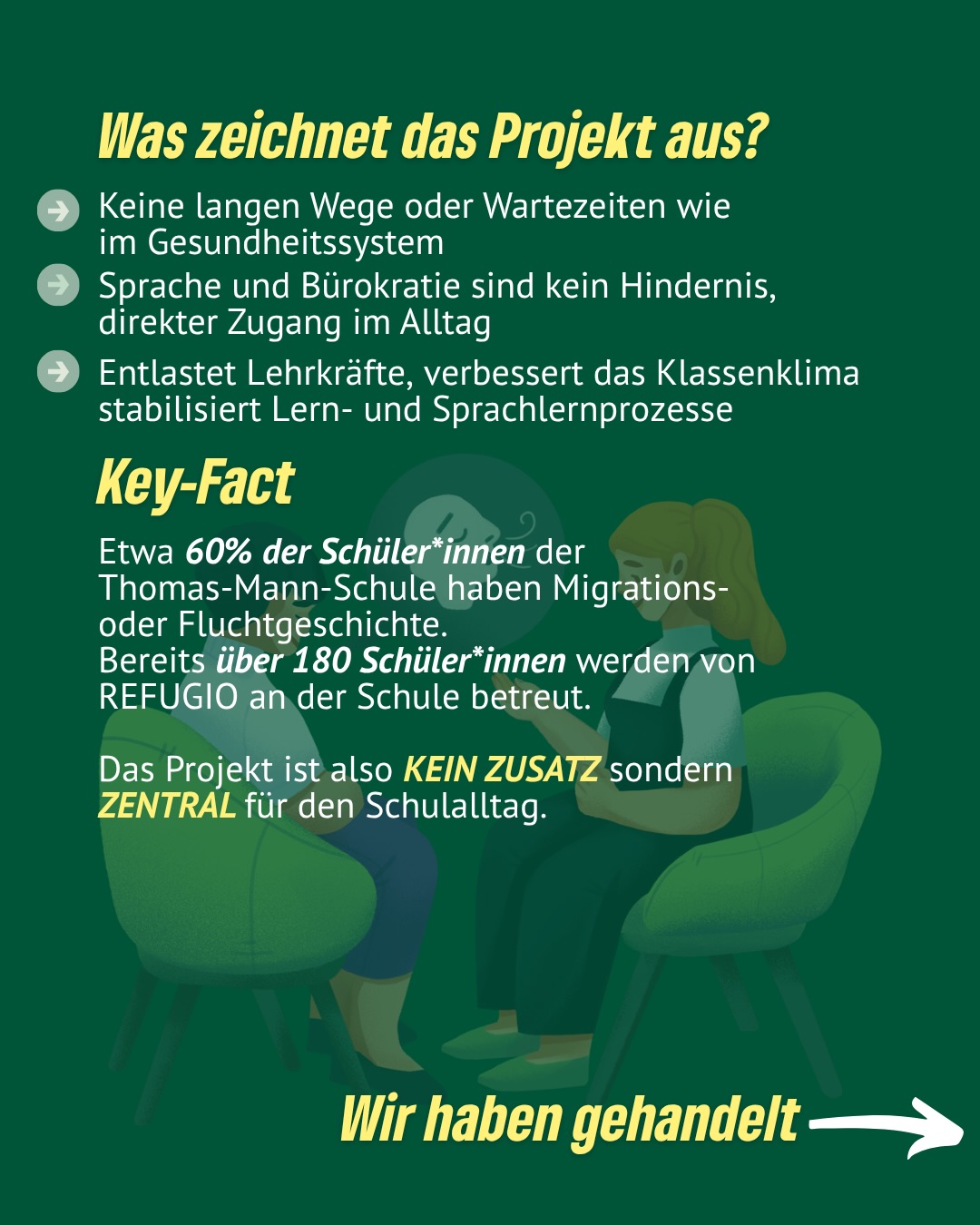 Gute Nachrichten für unsere Schulen! 📚✨
Das Schulprojekt von REFUGIO Thüringen an der Thomas-Mann-Schule bleibt bestehen 🙌
Es unterstützt besonders Kinder und Jugendliche mit Flucht- und Migrationsgeschichte – mit psychosozialer Beratung, Hilfe bei Trauma und Stress sowie Unterstützung für Schüler*innen, Eltern und Lehrkräfte.
Warum das so wichtig ist?
➡️ Direkter Zugang ohne lange Wartezeiten
➡️ Weniger Bürokratie & Sprachbarrieren
➡️ Entlastung für Lehrkräfte & besseres Klassenklima
💡 Key-Fact: Rund 60 % der Schüler*innen haben eine Migrations- oder Fluchtgeschichte – über 180 werden bereits betreut.
Das Projekt stand vor dem Aus – doch wir haben gehandelt:
Für dieses Jahr konnten 150.000 € gesichert werden 💪
Jetzt ist das Land Thüringen gefragt, eine langfristige Finanzierung sicherzustellen, damit diese wichtige Unterstützung bleibt.
#erfurt #grüneerfurt #refugio #refugioev #schulprojekt