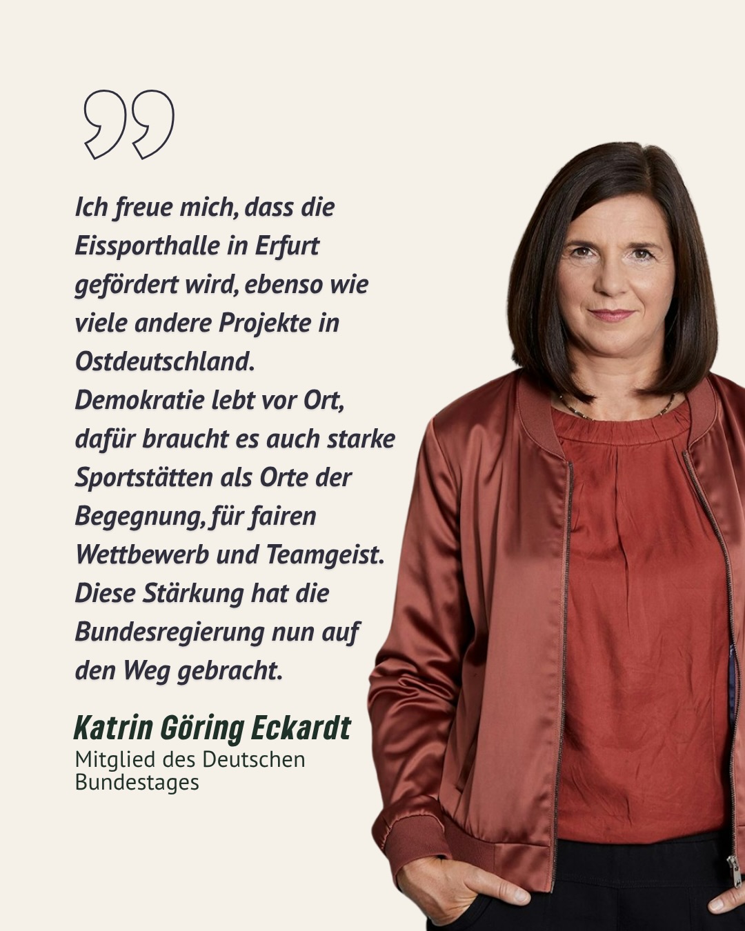 Die Förderung der Erfurter Eissporthalle ist ein wichtiges Signal für unsere Stadt.
Denn moderne Sportstätten sind weit mehr als Orte für Training und Wettkampf
- sie sind Treffpunkte, Integrationsräume und ein Zuhause für Ehrenamt und Nachwuchsarbeit. Von der Sanierung profitieren nicht nur die Profis, sondern vor allem Kinder und Jugendliche, die hier Teamgeist, Fairness und Gemeinschaft erleben. Mit der Unterstützung des Bundes wird ein zentraler Ort des Erfurter Sports zukunftsfest gemacht - für alle, die diesen Sport lieben und für eine lebendige Stadtgesellschaft.
#erfurt #grpneerfurt #fördermittel #eissporthalle #jugendsport