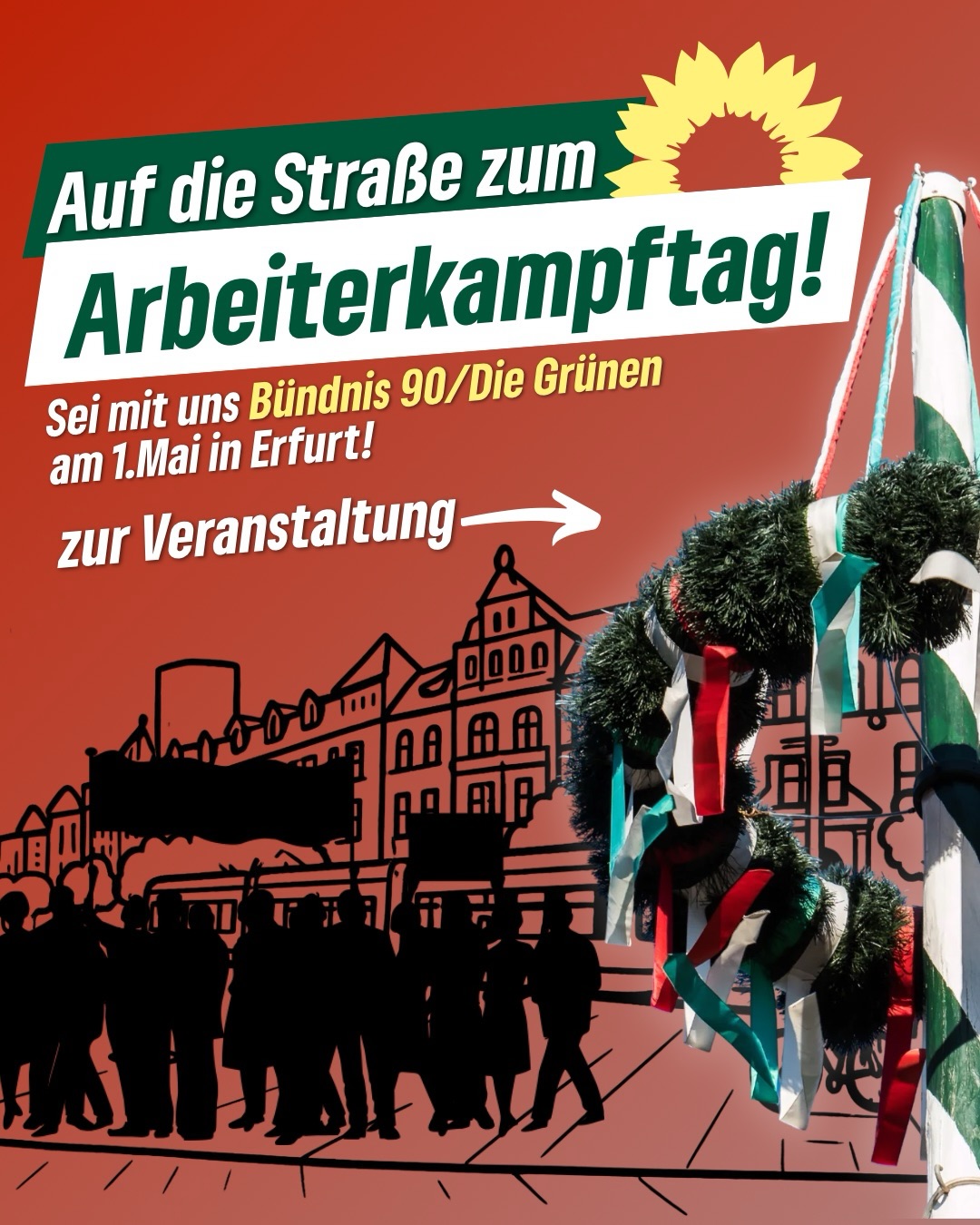 1. Mai: Zusammen für eine gerechte Arbeitswelt.
Ob in Betrieben, Verwaltungen oder im Ehrenamt – überall kämpfen Menschen für bessere Bedingungen, faire Chancen und echte Wertschätzung. Der 1. Mai erinnert daran, dass Solidarität nicht abstrakt ist, sondern jeden Tag gelebt wird. Unsere Stärke liegt im Wir.
In Erfurt startet der Tag:
🪧10:00 Uhr am Anger, mit einer Eröffnung durch den DGB-Stadtverband und einem Beitrag der DGB-Jugend.
🪧10:30 Uhr zieht die Demonstration durch die Innenstadt.
🪧Ab 12:00 Uhr folgt das Bühnenprogramm auf dem Anger: Grußwort des Oberbürgermeisters, Hauptrede aus dem DGB-Bezirk, dazu Diskussionsrunden mit Beschäftigten und Vertreter*innen der Thüringer Parteien über aktuelle Herausforderungen in Betrieben und Verwaltung.
Dazu gibt es Info-Stände, Austausch und ein solidarisches Miteinander – Ende gegen 15:30 Uhr.🔚
Gute Arbeit fällt nicht vom Himmel. Sie wird erkämpft – gemeinsam.✊🏼
#erfurt #grüneerfurt #arbeiterkampftag #erstermai #dgb