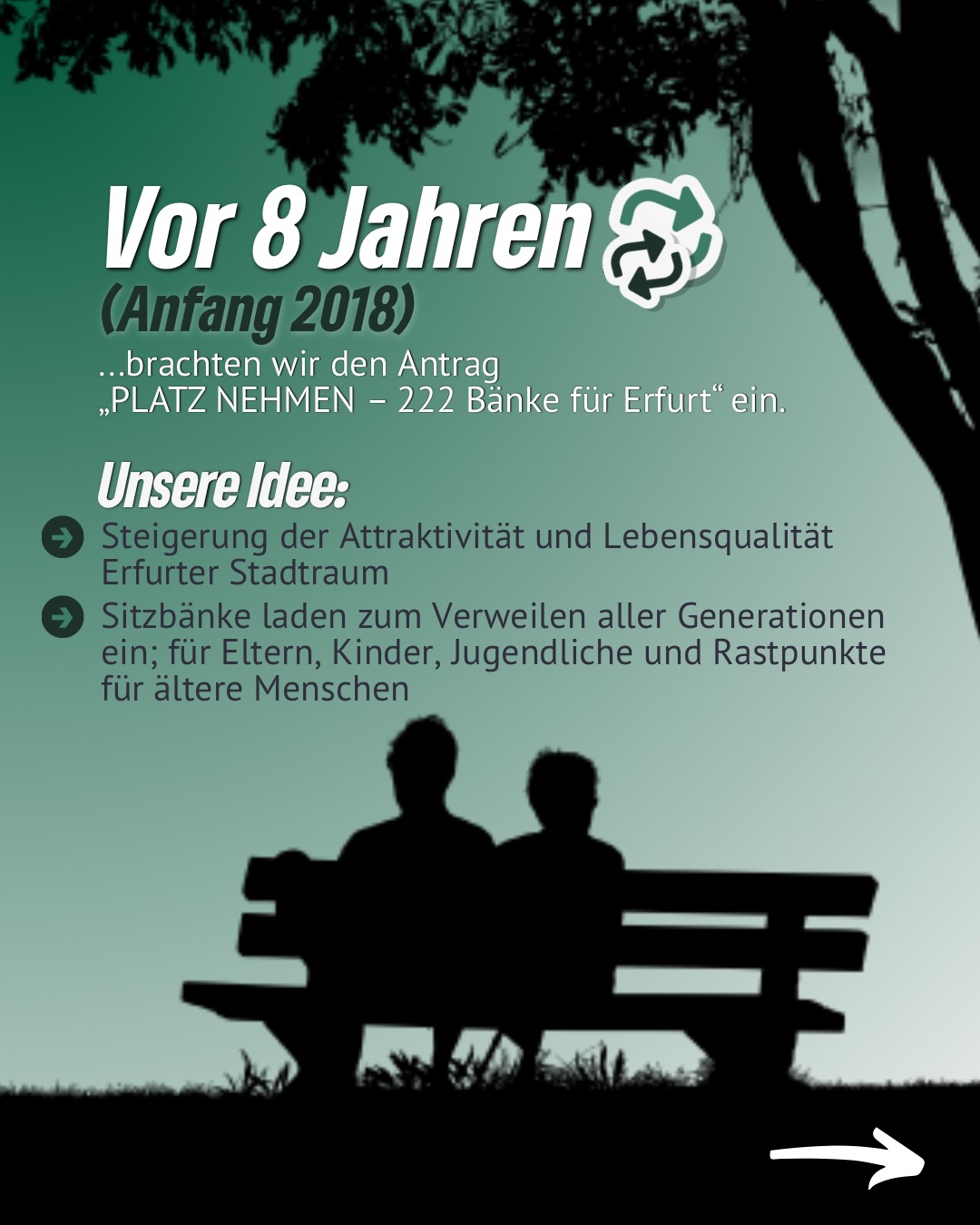 Vor acht Jahren haben wir mit „Platz nehmen – 222 Bänke für Erfurt“ eine einfache Idee gestartet: Mehr Aufenthaltsqualität für alle Generationen.
Trotz anfänglicher Ablehnung haben wir den Antrag 2018 durchgesetzt – inklusive Finanzierung.
Heute, sieben Jahre später, wird das Projekt nicht nur fortgeführt, sondern sogar von anderen Fraktionen als eigene Idee entdeckt.
Und im Stadtentwicklungsausschuss gibt’s jetzt das Update zu den neuen Patenschaftsmodellen.
Kleiner Reminder: Die Idee stammt von uns – den GRÜNEN. 🌿💚
#erfurt #grüneerfurt #stadtrat #stadtraterfurt #222bänke