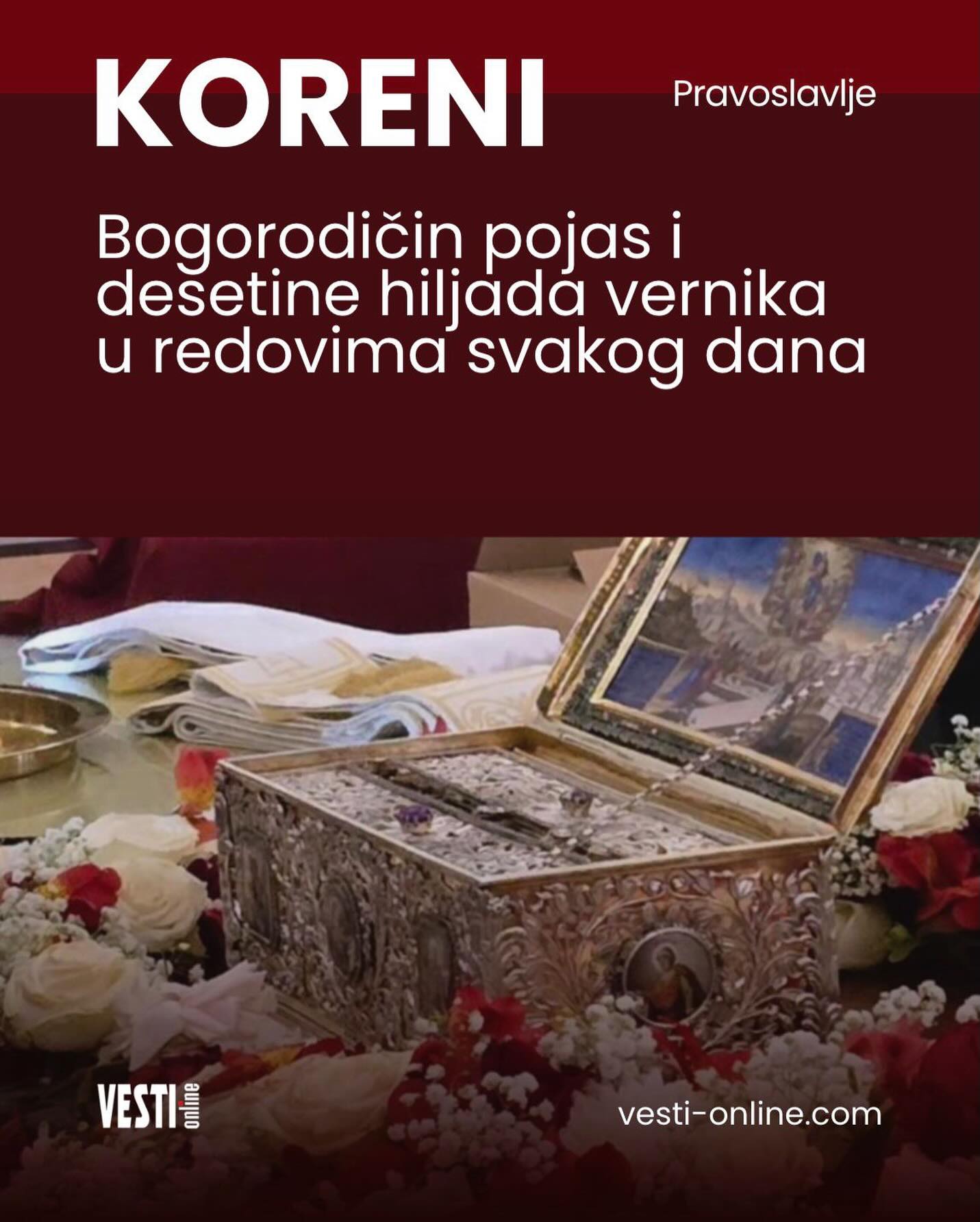 Jedna od najvećih hrišćanskih svetinja, Časni pojas Presvete Bogorodice, koji je od Spasovdana izložen vernicima na poklonjenje i molitvu u Hram Svetog Save, danima okuplja desetine hiljada vernika koji u miru i molitvi čekaju da pristupe ovoj velikoj svetinji. Red vernika koji se neprekidno formira na Vračaru danas je bio duži od kilometar i po, dok je u Beograd stiglo više od stotinu autobusa sa vernicima iz cele Srbije, Republike Srpske, Crne Gore i drugih krajeva regiona.
Svakodnevno se beleže nepregledne kolone naroda koji dolazi da se poklone Časnom pojasu Presvete Bogorodice, a veliki broj vernika i dalje pristiže u prestonicu kako bi se pomolio pred jednom od najvećih svetinja pravoslavnog sveta. Svaki vernik koji pristupi svetinji dobija trakicu osveštanu na Časnom pojasu Presvete Bogorodice, kao blagoslov i molitveno sećanje na ovaj veliki duhovni događaj.
Svakog jutra do 29. maja služi se jutrenje, a zatim Sveta liturgija od 8 časova, dok se svake večeri od 18 časova služi Akatist Presvetoj Bogorodici uz neprestano molitveno sabranje vernog naroda.
Hram Svetog Save ostaće otvoren sve dok bude bilo vernika koji čekaju da se poklone svetinji. Ovo je istorijski događaj za Srpsku pravoslavnu crkvu i srpski narod, donoseći svedočanstva vere, molitve i duhovnog jedinstva naroda okupljenog oko Presvete Bogorodice.
Mnogi vernici svedoče da satima strpljivo čekaju u redu, bez žaljenja i umora, jer smatraju da je dolazak pred Časni pojas veliki blagoslov, jedinstvena prilika, posebno ženama da celivaju pojas Presvete Bogorodice jer se pojas čuva na Svetoj Gori. U kolonama se mogu videti porodice sa decom, monaštvo, stariji ljudi, ali i veliki broj mladih koji dolaze da se pomole za zdravlje, mir i spasenje svojih najbližih.
Posebnu atmosferu na Vračaru stvaraju neprestana molitva, zvuci crkvenih pesama i tišina u kojoj hiljade ljudi dostojanstveno čekaju svoj trenutak pred svetinjom. Mnogi vernici dolaze sa ikonama i krstićima u rukama, i u redovima provode i po nekoliko sati kako bi celivali Časni pojas Presvete Bogorodice. Jedna od najvećih hrišćanskih svetinja, Časni pojas Presvete Bogorodice, koji je od Spasovdana izložen vernicima na poklonjenje i molitvu u Hram Svetog Save, danima okuplja desetine hiljada vernika koji u miru i molitvi čekaju da pristupe ovoj velikoj svetinji. Red vernika koji se neprekidno formira na Vračaru danas je bio duži od kilometar i po, dok je u Beograd stiglo više od stotinu autobusa sa vernicima iz cele Srbije, Republike Srpske, Crne Gore i drugih krajeva regiona.
Svakodnevno se beleže nepregledne kolone naroda koji dolazi da se poklone Časnom pojasu Presvete Bogorodice, a veliki broj vernika i dalje pristiže u prestonicu kako bi se pomolio pred jednom od najvećih svetinja pravoslavnog sveta. Svaki vernik koji pristupi svetinji dobija trakicu osveštanu na Časnom pojasu Presvete Bogorodice, kao blagoslov i molitveno sećanje na ovaj veliki duhovni događaj.
Svakog jutra do 29. maja služi se jutrenje, a zatim Sveta liturgija od 8 časova, dok se svake večeri od 18 časova služi Akatist Presvetoj Bogorodici uz neprestano molitveno sabranje vernog naroda.
Hram Svetog Save ostaće otvoren sve dok bude bilo vernika koji čekaju da se poklone svetinji. Ovo je istorijski događaj za Srpsku pravoslavnu crkvu i srpski narod, donoseći svedočanstva vere, molitve i duhovnog jedinstva naroda okupljenog oko Presvete Bogorodice.
Mnogi vernici svedoče da satima strpljivo čekaju u redu, bez žaljenja i umora, jer smatraju da je dolazak pred Časni pojas veliki blagoslov, jedinstvena prilika, posebno ženama da celivaju pojas Presvete Bogorodice jer se pojas čuva na Svetoj Gori. U kolonama se mogu videti porodice sa decom, monaštvo, stariji ljudi, ali i veliki broj mladih koji dolaze da se pomole za zdravlje, mir i spasenje svojih najbližih.
Posebnu atmosferu na Vračaru stvaraju neprestana molitva, zvuci crkvenih pesama i tišina u kojoj hiljade ljudi dostojanstveno čekaju svoj trenutak pred svetinjom. Mnogi vernici dolaze sa ikonama i krstićima u rukama, i u redovima provode i po nekoliko sati kako bi celivali Časni pojas Presvete Bogorodice.