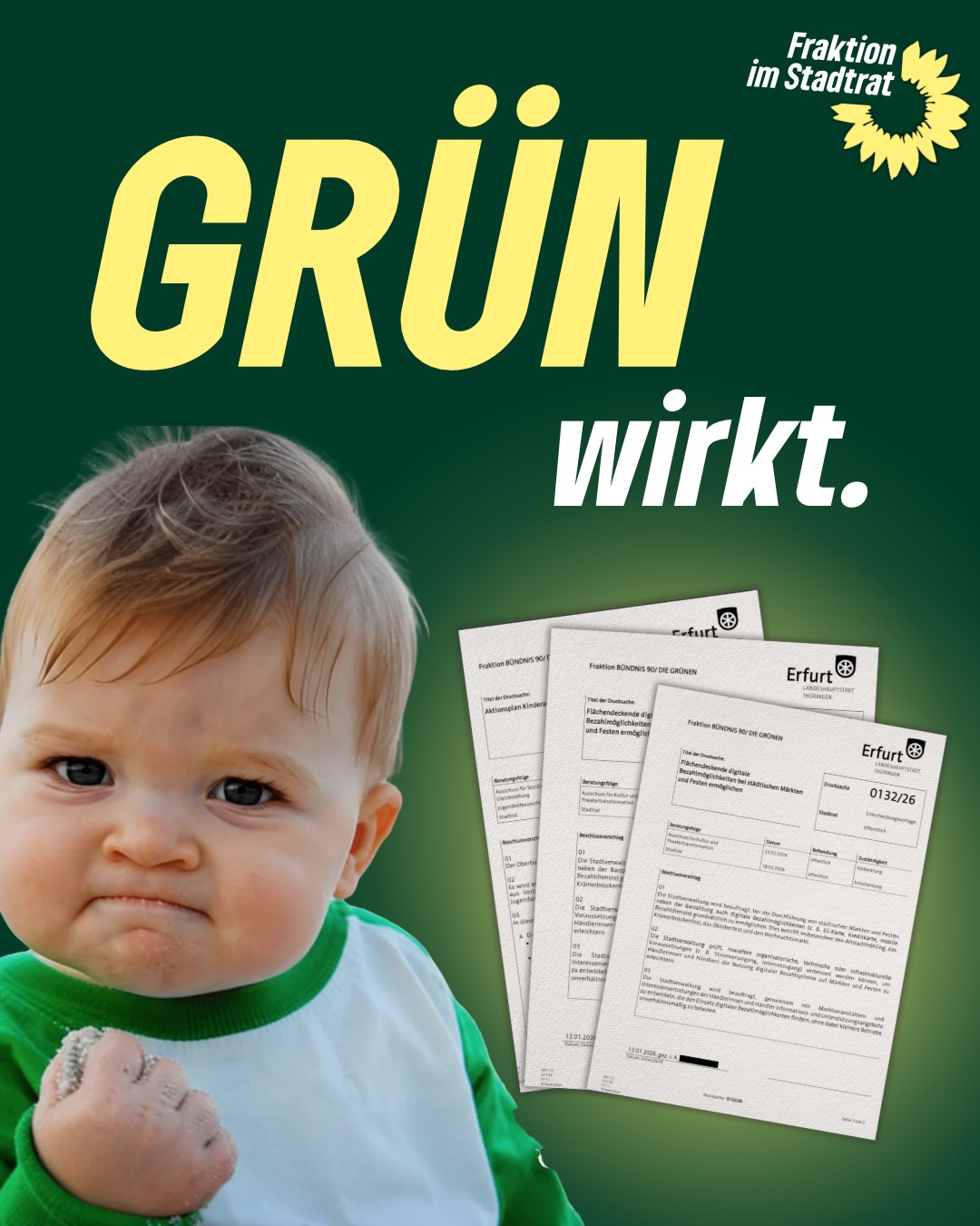 Drei wichtige grüne Anträge im Erfurter Stadtrat – drei starke Signale für soziale Gerechtigkeit, Teilhabe und eine moderne Stadtpolitik💚🌻
📍Aktionsplan Kinderarmut - Kinderarmut in Erfurt darf nicht länger verdrängt werden. Mit unserem Aktionsplan wollen wir gezielt unterstützen, Teilhabe stärken und echte Chancen für alle Kinder schaffen. 👧👦
📍Digitale Bezahlmöglichkeiten - Ob EC-Karte, Smartphone oder Kreditkarte: Digitale Zahlungen gehören heute zum Alltag. Deshalb sollen sie künftig auch auf Erfurter Märkten und Festen selbstverständlich möglich sein. 💳📱
📍Sprach- und Integrationskurse - Sprache ist der Schlüssel für Integration, Arbeit und gesellschaftliche Teilhabe. Wir setzen uns dafür ein, dass Sprach- und Integrationskurse in Erfurt erhalten bleiben. 🗣️🤝
#erfurt #grüneerfurt #grüneimstadtrat #grüne #bündnisgrüne