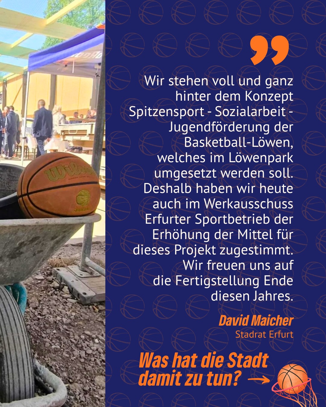 Starke Entscheidungen für ein starkes Erfurt! 🏙️🏀
Wir haben im Werkausschuss den Weg für den Löwenpark geebnet:
🦁 Halle überlassen
📑 Erbpacht & Fördermittel ermöglicht
🤝 Begegnungsort für Kinder & Jugendliche geschaffen
So entsteht aus einer leerstehenden Halle ein Ort, der unsere Stadt bewegt. 💙🧡
#erfurt #erfurterlöwen #baskteballlöwen #grüneerfurt #basketballerfurt