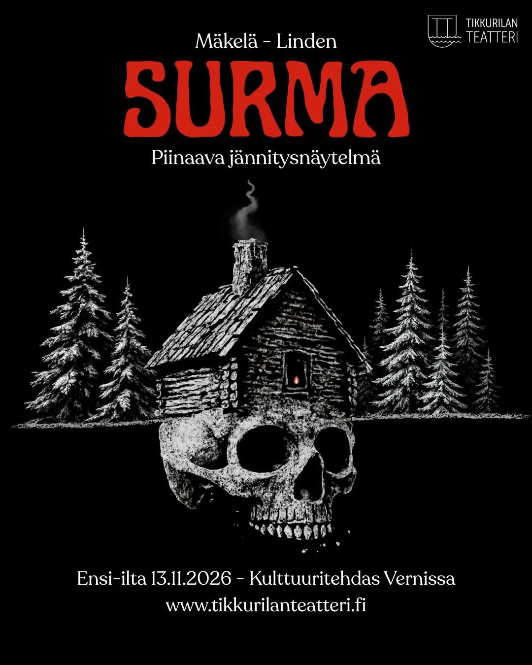 Piinaava Surma-jännitysnäytelmä saa ensi-iltansa pe 13.11. Kulttuuritehdas Vernissan Vinssisalissa (3. krs)! Näytelmä on alunperin kirjailija Hannu Mä…